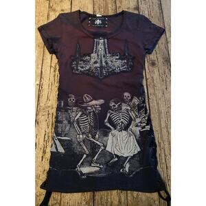 THE SAINTS SINPHONY Women’s S Rhinestone Skull Side Lac T-shirt Dress